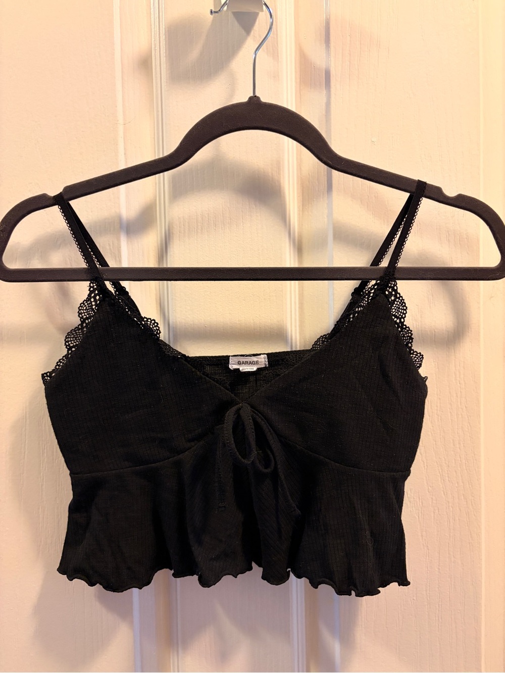 Garage Black Lace-Trim Tie-Front Cropped Cami Top